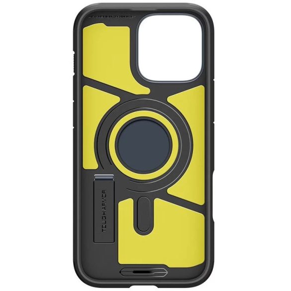 Apple iPhone 16 Pro, Szilikon tok + műanyag hátlap, Magsafe töltővel kompatibilis, kitámasztóval, érintő funkciós gombfedéllel, Spigen Tough Armor "T" Mag, sötétkék