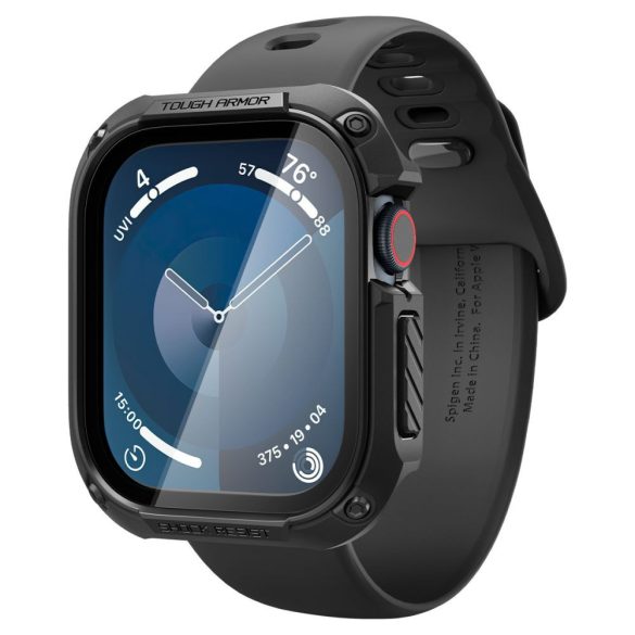 Apple Watch 10 (46 mm), Műanyag védőkeret, kijelzővédő üveggel, szíj nélkül, közepesen ütésálló, Spigen Tough Armor, fekete