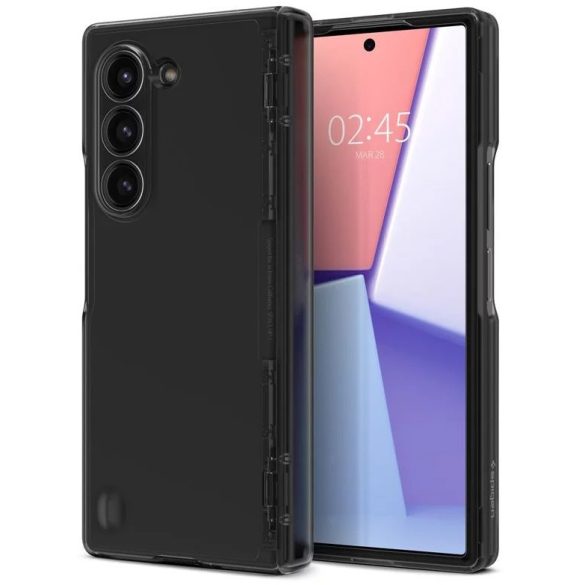 Samsung Galaxy Z Fold6 SM-F956B, Műanyag hátlap védőtok + szilikon keret, közepesen ütésálló, zsanérvédő, Spigen Ultra Hybrid Pro, áttetsző/szürke