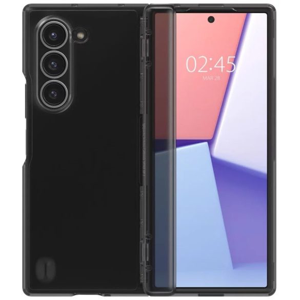 Samsung Galaxy Z Fold6 SM-F956B, Műanyag hátlap védőtok + szilikon keret, közepesen ütésálló, zsanérvédő, Spigen Ultra Hybrid Pro, áttetsző/szürke