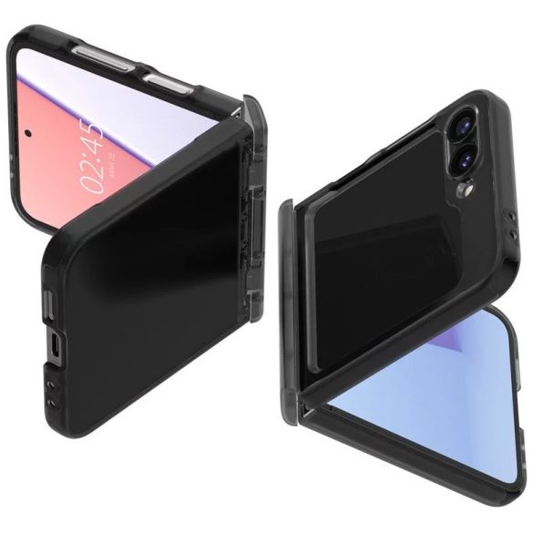 Samsung Galaxy Z Flip6 SM-F741B, Műanyag hátlap védőtok + szilikon keret, közepesen ütésálló, zsanérvédő, Spigen Ultra Hybrid Pro, áttetsző/szürke