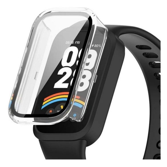 Xiaomi Smart Band 9 Active, Műanyag védőkeret, kijelzővédő üveggel, közepesen ütésálló, szíj nélkül, átlátszó