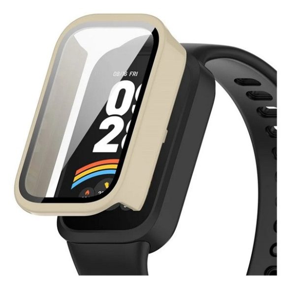 Xiaomi Smart Band 9 Active, Műanyag védőkeret, kijelzővédő üveggel, közepesen ütésálló, szíj nélkül, fehér