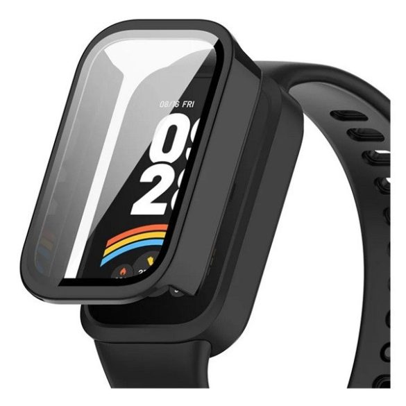 Xiaomi Smart Band 9 Active, Műanyag védőkeret, kijelzővédő üveggel, közepesen ütésálló, szíj nélkül, fekete