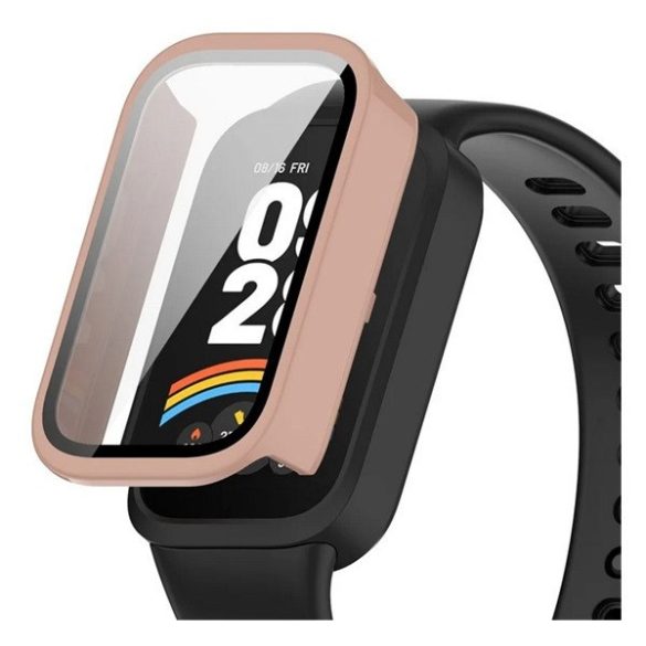 Xiaomi Smart Band 9 Active, Műanyag védőkeret, kijelzővédő üveggel, közepesen ütésálló, szíj nélkül, rózsaszín