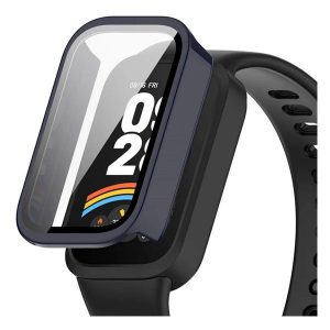 Xiaomi Smart Band 9 Active, Műanyag védőkeret, kijelzővédő üveggel, közepesen ütésálló, szíj nélkül, sötétkék