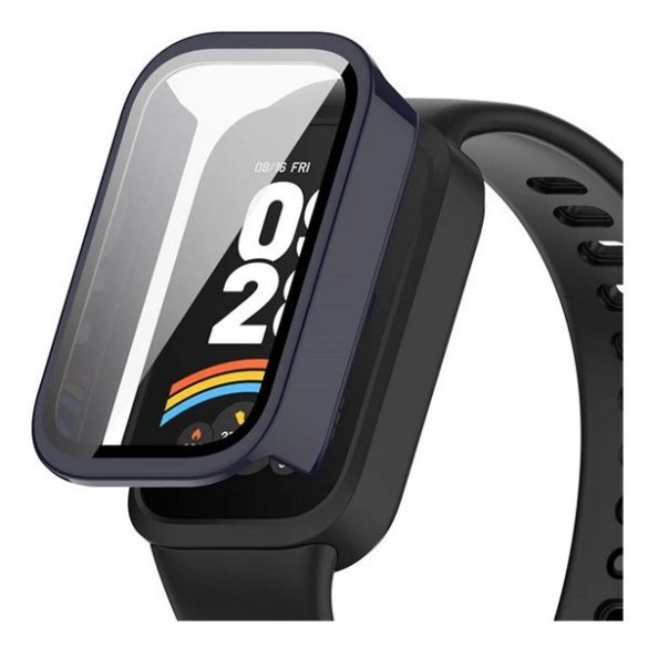 Xiaomi Smart Band 9 Active, Műanyag védőkeret, kijelzővédő üveggel, közepesen ütésálló, szíj nélkül, sötétkék