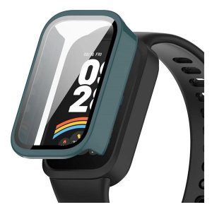 Xiaomi Smart Band 9 Active, Műanyag védőkeret, kijelzővédő üveggel, közepesen ütésálló, szíj nélkül, sötétzöld