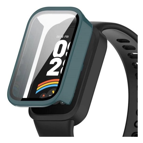 Xiaomi Smart Band 9 Active, Műanyag védőkeret, kijelzővédő üveggel, közepesen ütésálló, szíj nélkül, sötétzöld