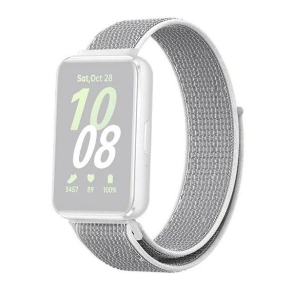 Samsung Galaxy Fit3 SM-R390, textíl pótszíj, nylon, tépőzáras, állítható, légáteresztő, világosszürke