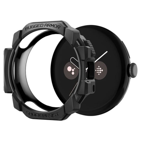 Google Pixel Watch 3 (41 mm), Szilikon védőkeret, ütésálló, szíj nélkül, Spigen Rugged Armor, sötétszürke