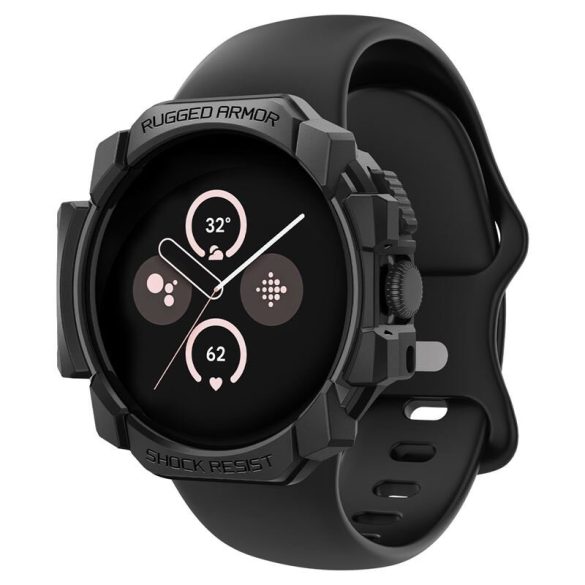 Google Pixel Watch 3 (41 mm), Szilikon védőkeret, ütésálló, szíj nélkül, Spigen Rugged Armor, sötétszürke