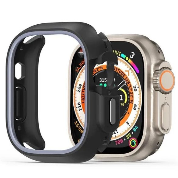 Apple Watch 10 (46 mm), Műanyag + szilikon védőkeret, szíj nélkül, közepesen ütésálló, Dux Ducis Bamo, sötétszürke