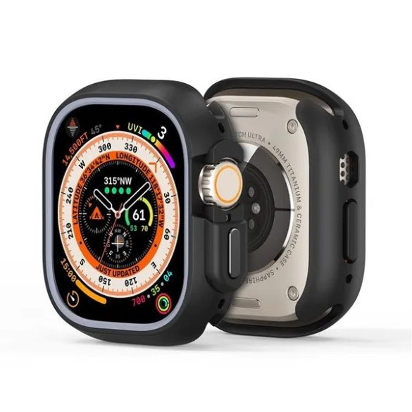 Apple Watch 10 (46 mm), Műanyag + szilikon védőkeret, szíj nélkül, közepesen ütésálló, Dux Ducis Bamo, sötétszürke