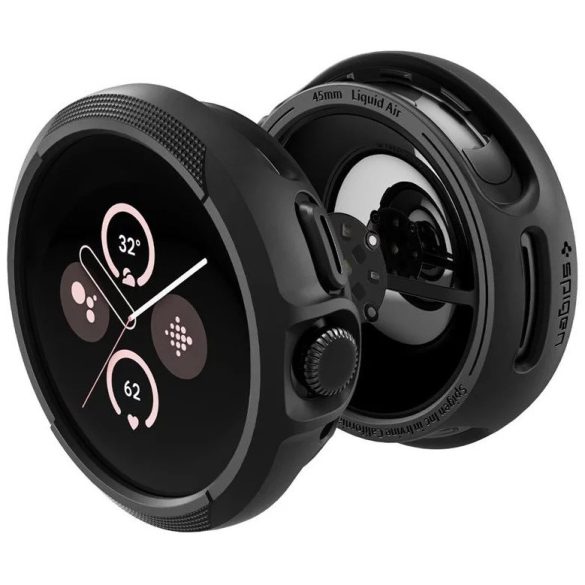 Google Pixel Watch 3 (45 mm), Szilikon védőkeret, közepesen ütésálló, Spigen Liquid Air, fekete