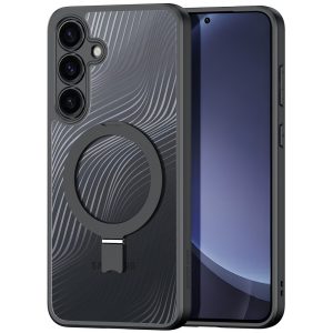 Samsung Galaxy S25 Plus SM-S936, Műanyag hátlap védőtok + szilikon keret, kitámasztóval, ujjtámasz, Magsafe töltővel kompatibilis, hullám minta, Dux Ducis Aimo Mag Folding, áttetsző/fekete