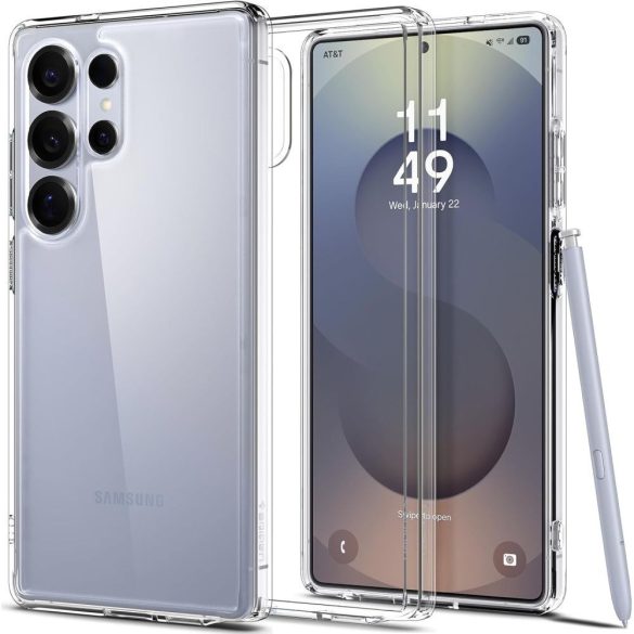 Samsung Galaxy S25 Ultra SM-S938, Műanyag hátlap védőtok + szilikon keret, Spigen Ultra Hybrid, átlátszó
