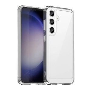 Samsung Galaxy S25 Plus SM-S936, Műanyag hátlap védőtok + szilikon keret, közepesen ütésálló, átlátszó hátlap, átlátszó