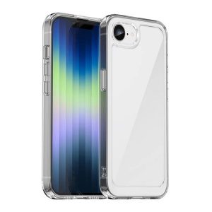 Apple iPhone 16e, Műanyag hátlap védőtok + szilikon keret, közepesen ütésálló, átlátszó hátlap, átlátszó