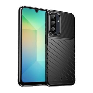 Samsung Galaxy A26 5G SM-A266B, Szilikon tok, közepesen ütésálló, domború csíkos minta, fekete