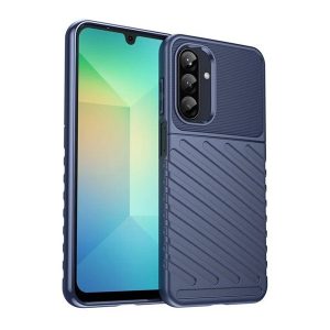 Samsung Galaxy A26 5G SM-A266B, Szilikon tok, közepesen ütésálló, domború csíkos minta, sötétkék