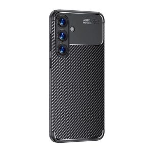 Samsung Galaxy S25 Plus SM-S936, Szilikon tok, közepesen ütésálló, légpárnás sarok, karbon minta, fekete