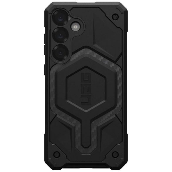 Samsung Galaxy S25 Plus SM-S936, Műanyag hátlap védőtok, szilikon belső, közepesen ütésálló, mágneses, karbon minta, UAG Monarch Pro, mintás/fekete