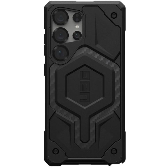 Samsung Galaxy S25 Ultra SM-S938, Műanyag hátlap védőtok, szilikon belső, közepesen ütésálló, mágneses, karbon minta, UAG Monarch Pro, mintás/fekete