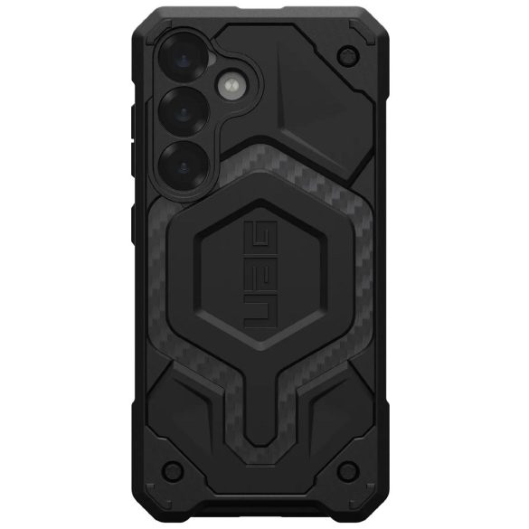 Samsung Galaxy S25 SM-S931, Műanyag hátlap védőtok, szilikon belső, közepesen ütésálló, mágneses, karbon minta, UAG Monarch Pro, mintás/fekete