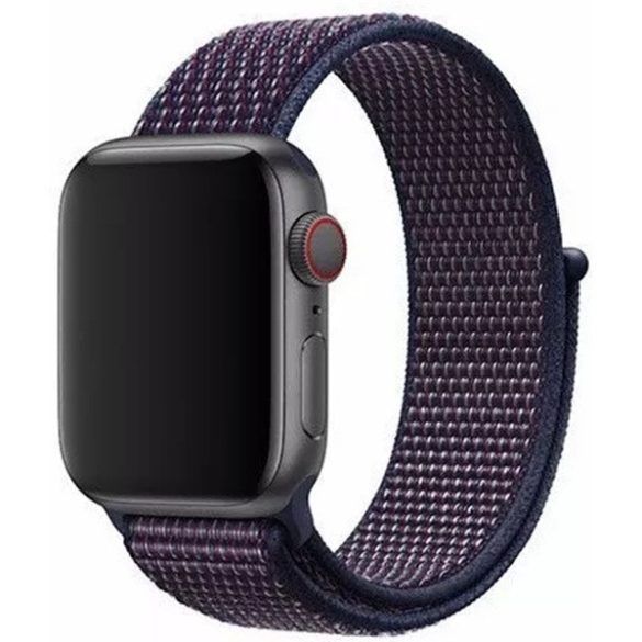 Apple Watch 4-6, SE, SE (2022) (38 / 40 mm) / Watch 7-9 (41 mm) / Watch 10 (42 mm), textíl pótszíj, szilikon keret, állítható, Devia Delux Sport3, sötétkék