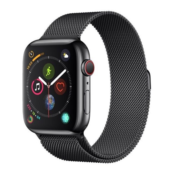 Apple Watch 4-6, SE, SE (2022) (42 / 44 mm) / Watch 7-9 (45 mm) / Watch 10 (46 mm) / Watch Ultra 1-2 (49 mm), fém pótszíj, milánói stílus, mágnes zárral, Devia Elegant, fekete