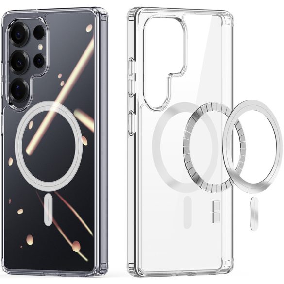 Samsung Galaxy S25 Ultra SM-S938, Műanyag hátlap védőtok + szilikon keret, Magsafe töltővel kompatibilis, Dux Ducis Clin, átlátszó