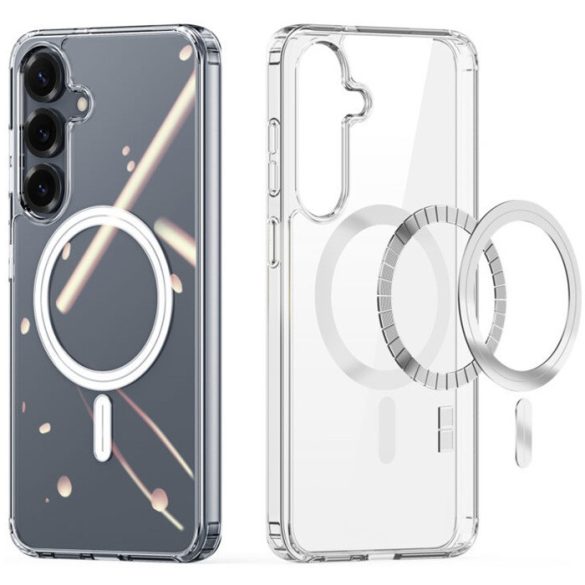 Samsung Galaxy S25 SM-S931, Műanyag hátlap védőtok + szilikon keret, Magsafe töltővel kompatibilis, Dux Ducis Clin, átlátszó