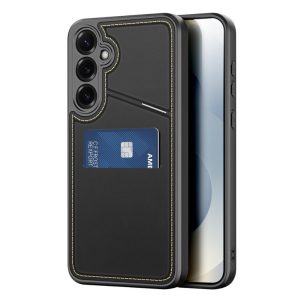 Samsung Galaxy S25 SM-S931, Műanyag hátlap védőtok + szilikon keret, stand, bőrrel bevont hátlap, kártyatartóval, Magsafe kompatibilis, Dux Ducis Rafi II Mag, fekete