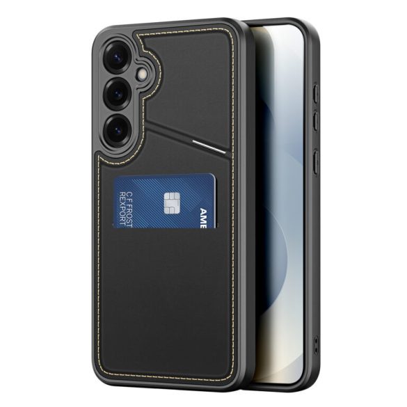 Samsung Galaxy S25 SM-S931, Műanyag hátlap védőtok + szilikon keret, stand, bőrrel bevont hátlap, kártyatartóval, Magsafe kompatibilis, Dux Ducis Rafi II Mag, fekete