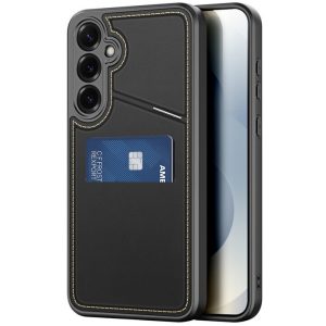 Samsung Galaxy S25 Plus SM-S936, Műanyag hátlap védőtok + szilikon keret, stand, bőrrel bevont hátlap, kártyatartóval, Magsafe kompatibilis, Dux Ducis Rafi II Mag, fekete