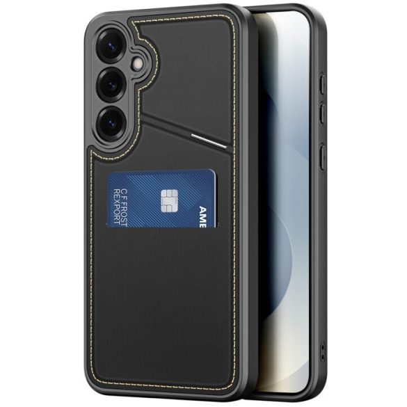 Samsung Galaxy S25 Plus SM-S936, Műanyag hátlap védőtok + szilikon keret, stand, bőrrel bevont hátlap, kártyatartóval, Magsafe kompatibilis, Dux Ducis Rafi II Mag, fekete