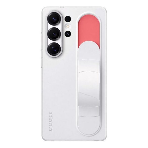 Samsung Galaxy S25 Ultra SM-S938, Szilikon tok, matt, kitámasztóval, beépített szíj, Standing Grip, fehér, gyári