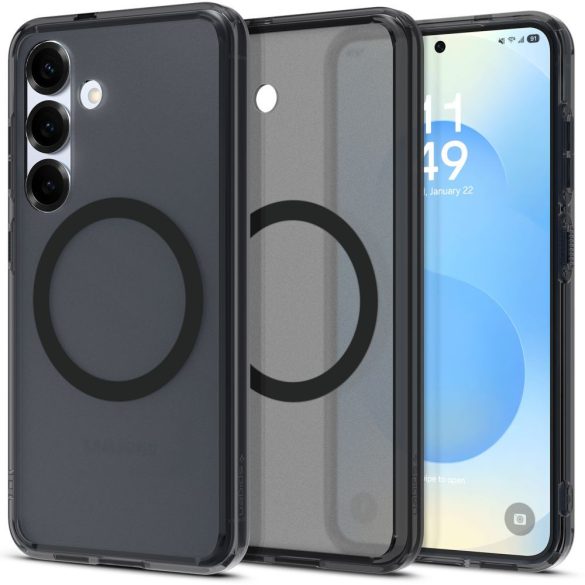 Samsung Galaxy S25 SM-S931, Műanyag hátlap védőtok + szilikon keret, Magsafe töltővel kompatibilis, Spigen Ultra Hybrid Mag Matte, áttetsző/fekete
