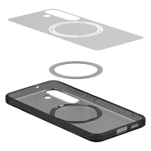 Samsung Galaxy S25 SM-S931, Műanyag hátlap védőtok + szilikon keret, Magsafe töltővel kompatibilis, Spigen Ultra Hybrid Mag Matte, áttetsző/fekete