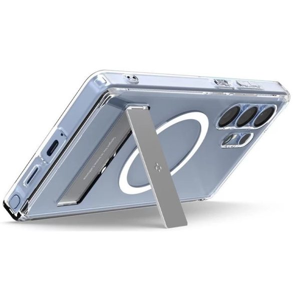 Samsung Galaxy S25 Ultra SM-S938, Műanyag hátlap védőtok + szilikon keret, kitámasztóval, Magsafe töltővel kompatibilis, Spigen Ultra Hybrid "S" Mag, átlátszó/fehér