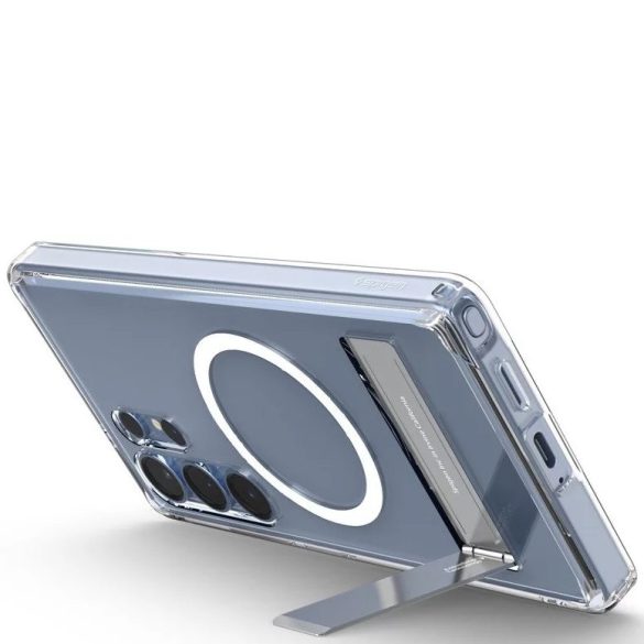 Samsung Galaxy S25 Ultra SM-S938, Műanyag hátlap védőtok + szilikon keret, kitámasztóval, Magsafe töltővel kompatibilis, Spigen Ultra Hybrid "S" Mag, átlátszó/fehér