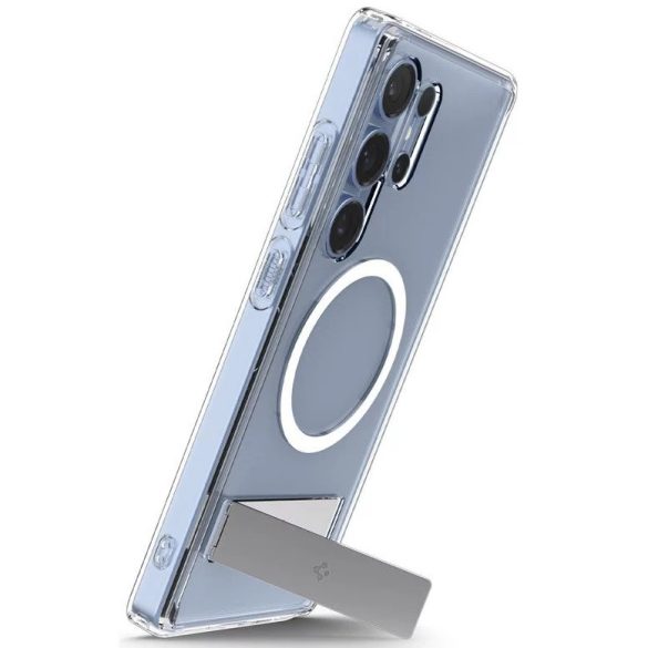 Samsung Galaxy S25 Ultra SM-S938, Műanyag hátlap védőtok + szilikon keret, kitámasztóval, Magsafe töltővel kompatibilis, Spigen Ultra Hybrid "S" Mag, átlátszó/fehér
