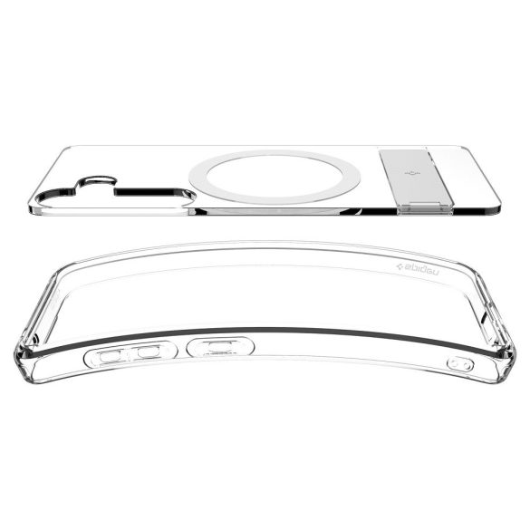 Samsung Galaxy S25 SM-S931, Műanyag hátlap védőtok + szilikon keret, kitámasztóval, Magsafe töltővel kompatibilis, Spigen Ultra Hybrid "S" Mag, átlátszó/fehér