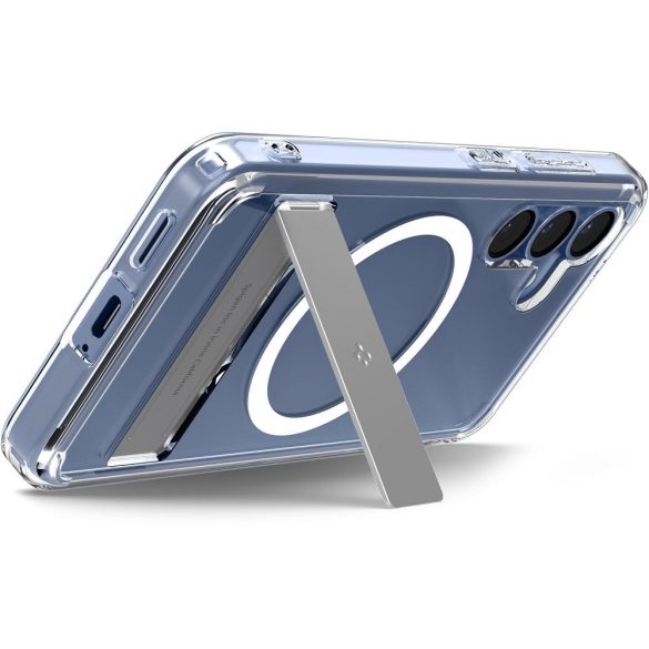 Samsung Galaxy S25 SM-S931, Műanyag hátlap védőtok + szilikon keret, kitámasztóval, Magsafe töltővel kompatibilis, Spigen Ultra Hybrid "S" Mag, átlátszó/fehér