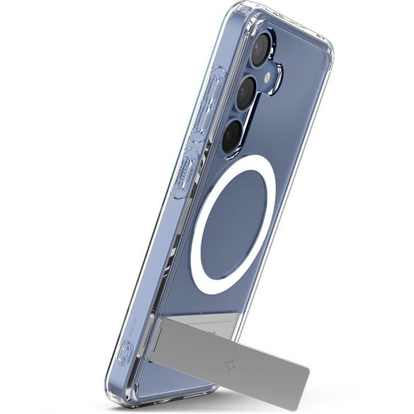 Samsung Galaxy S25 SM-S931, Műanyag hátlap védőtok + szilikon keret, kitámasztóval, Magsafe töltővel kompatibilis, Spigen Ultra Hybrid "S" Mag, átlátszó/fehér