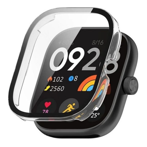 Xiaomi Redmi Watch 5, Műanyag védőkeret, kijelzővédő üveggel, közepesen ütésálló, szíj nélkül, átlátszó