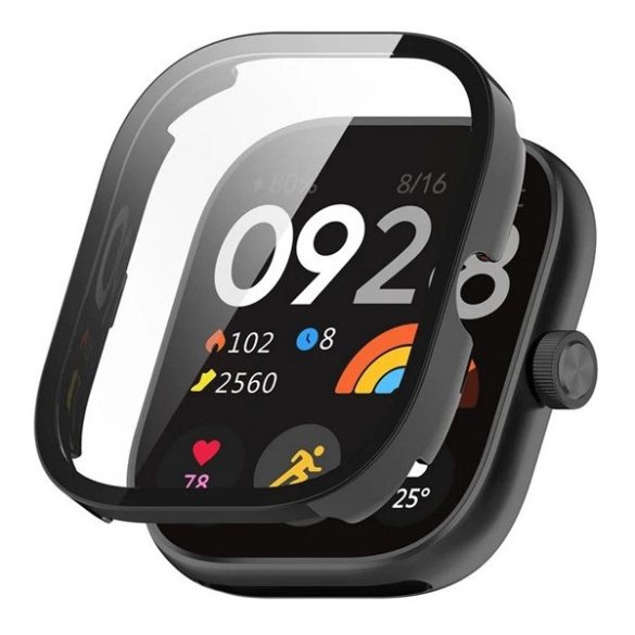 Xiaomi Redmi Watch 5, Műanyag védőkeret, kijelzővédő üveggel, közepesen ütésálló, szíj nélkül, fekete