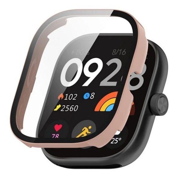 Xiaomi Redmi Watch 5, Műanyag védőkeret, kijelzővédő üveggel, közepesen ütésálló, szíj nélkül, rózsaszín