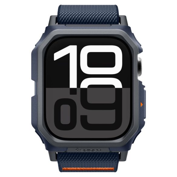 Apple Watch 10 (46 mm), textíl pótszíj, szilikon keret, közepesen ütésálló, Spigen Lite Fite Pro, sötétkék